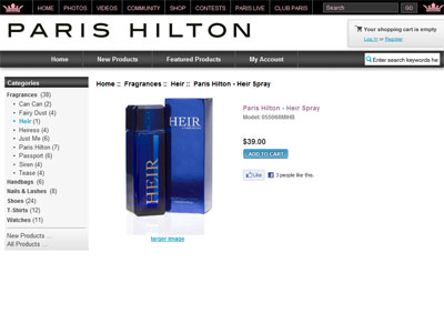 Paris Hilton Heir website