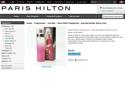 Paris Hilton Just Me website