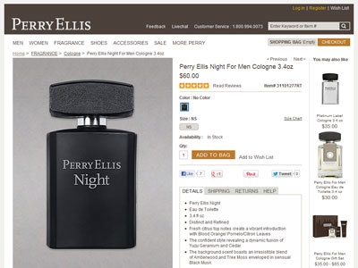 Perry Ellis Night for Men website