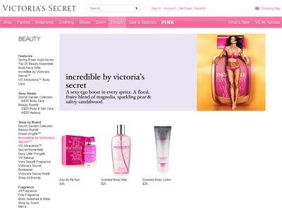 Victoria's Secret Incredible website