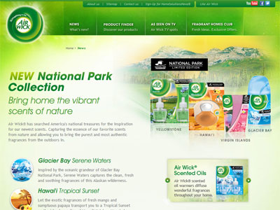 Air Wick National Park Collection website