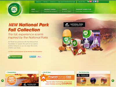 Air Wick National Park Fall Collection website
