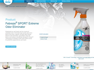 Febreze SPORT Extreme Odor Eliminator website