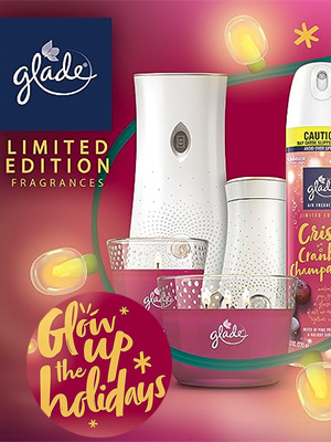 Glade Holiday Glow home fragrances and candles ad 2023