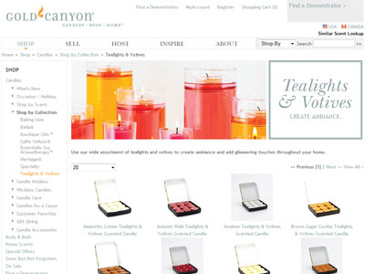 Gold Canyon Votive & Tea Light Candles website