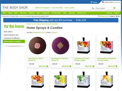 The Body Shop Candles website