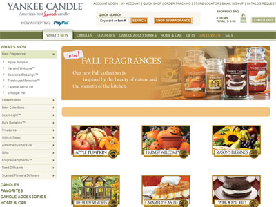 Yankee Candles Fall Collection website