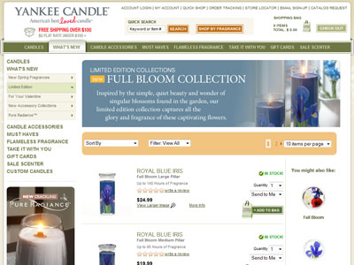 Yankee Candles Full Bloom Collection website