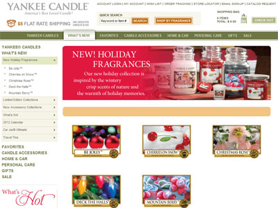 Yankee Candles Holiday Collection website