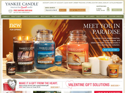 Yankee Candles Paradise Collection website